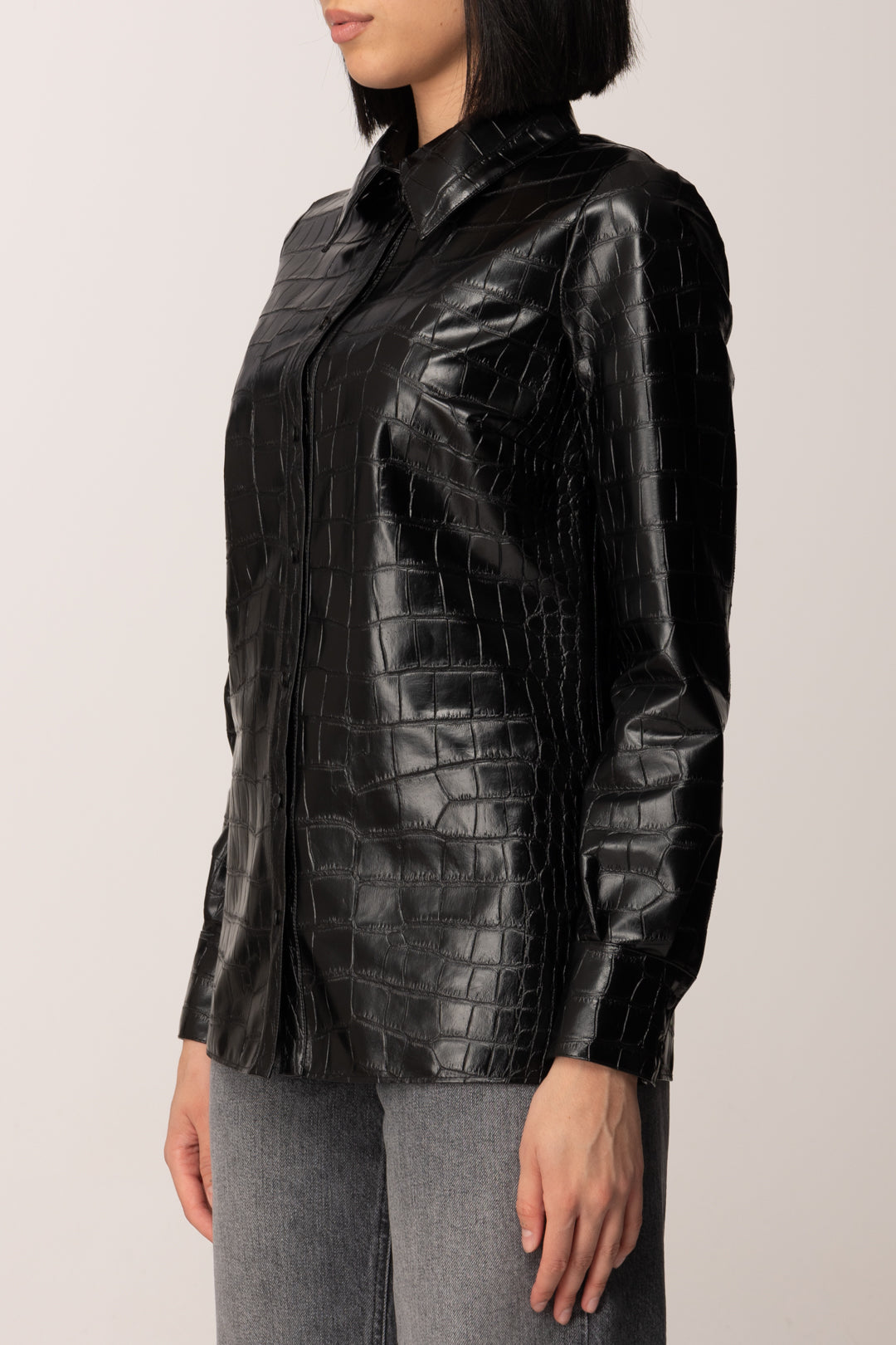 Elisabetta Franchi Camicia con Stampa Cocco Effetto Pelle CA13658E2 NERO