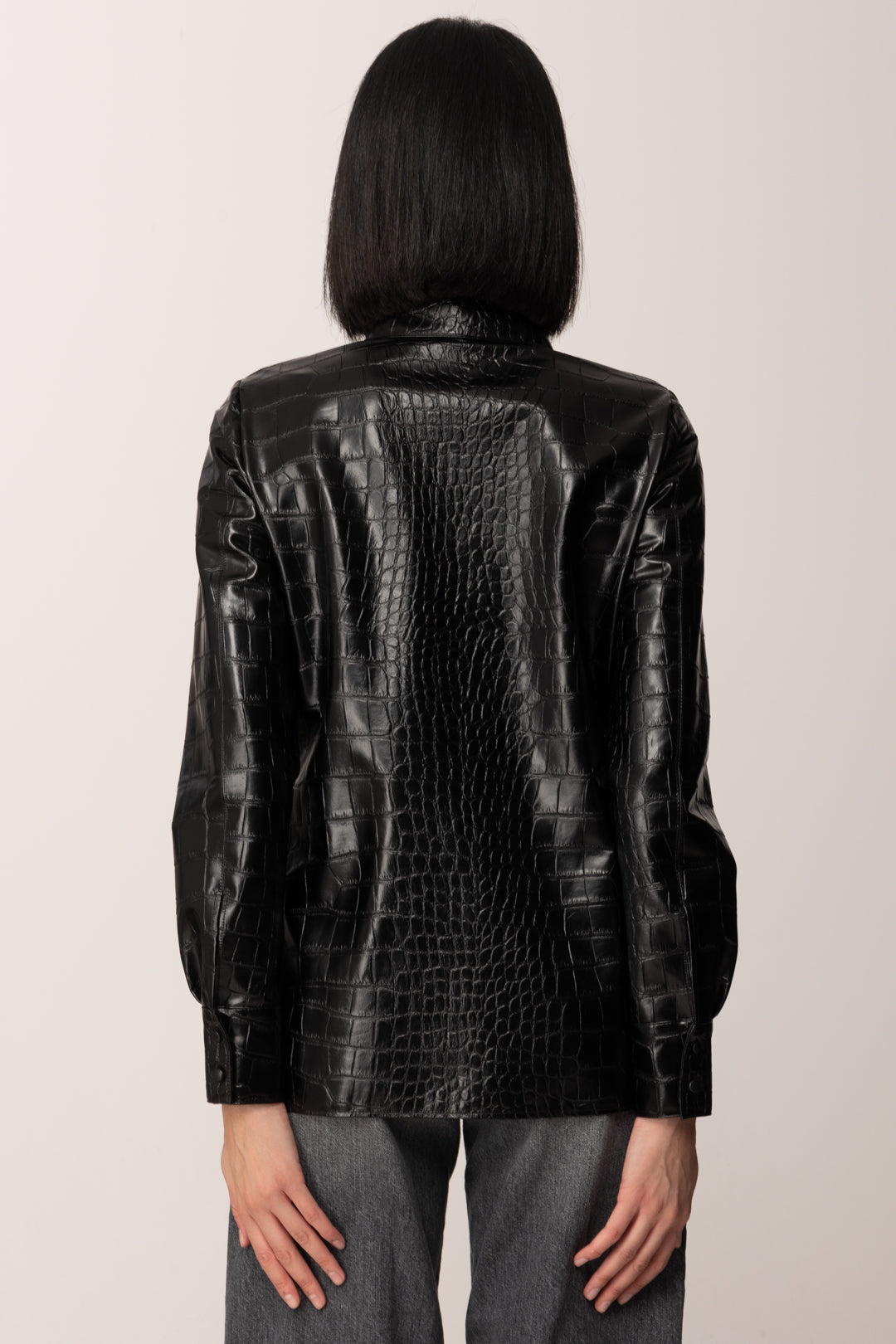 Elisabetta Franchi Camicia con Stampa Cocco Effetto Pelle CA13658E2 NERO