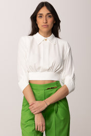 Elisabetta Franchi Camicia Corta In Georgette con Fusciacca CA14761E2 AVORIO