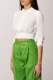 Elisabetta Franchi Camicia Corta In Georgette con Fusciacca CA14761E2 AVORIO