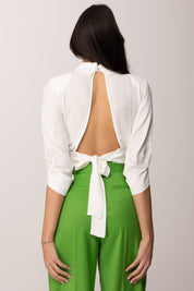 Elisabetta Franchi Camicia Corta In Georgette con Fusciacca CA14761E2 AVORIO