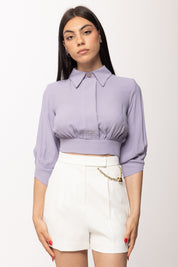 Elisabetta Franchi Camicia Corta In Georgette con Fusciacca CA14761E2 LILLA