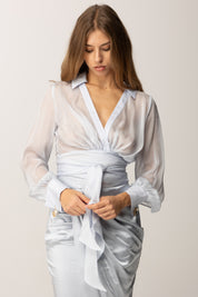 Elisabetta Franchi Camicia Corta In Voile con Fusciacca CA13257E2 STARLIGHT