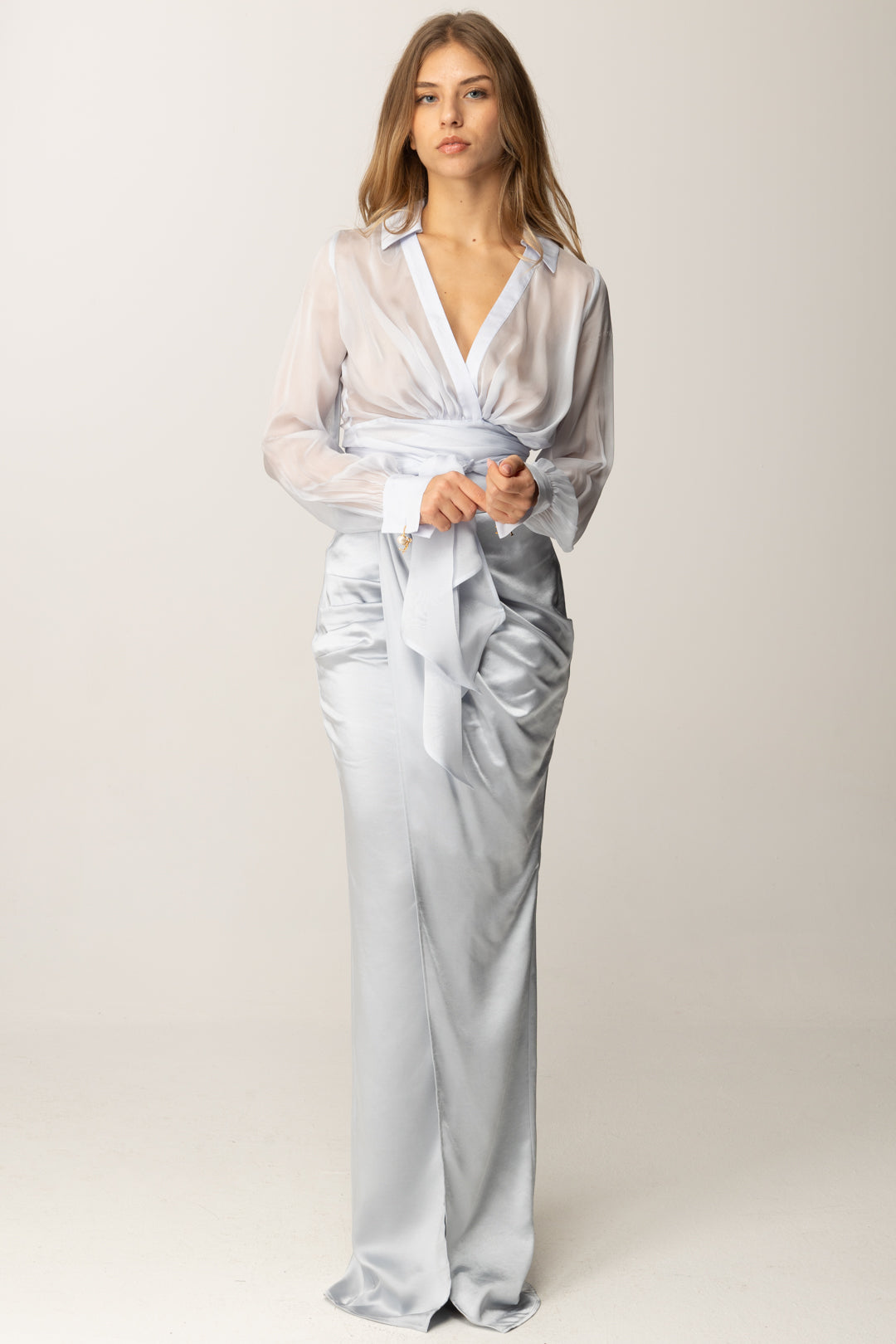 Elisabetta Franchi Camicia Corta In Voile con Fusciacca CA13257E2 STARLIGHT