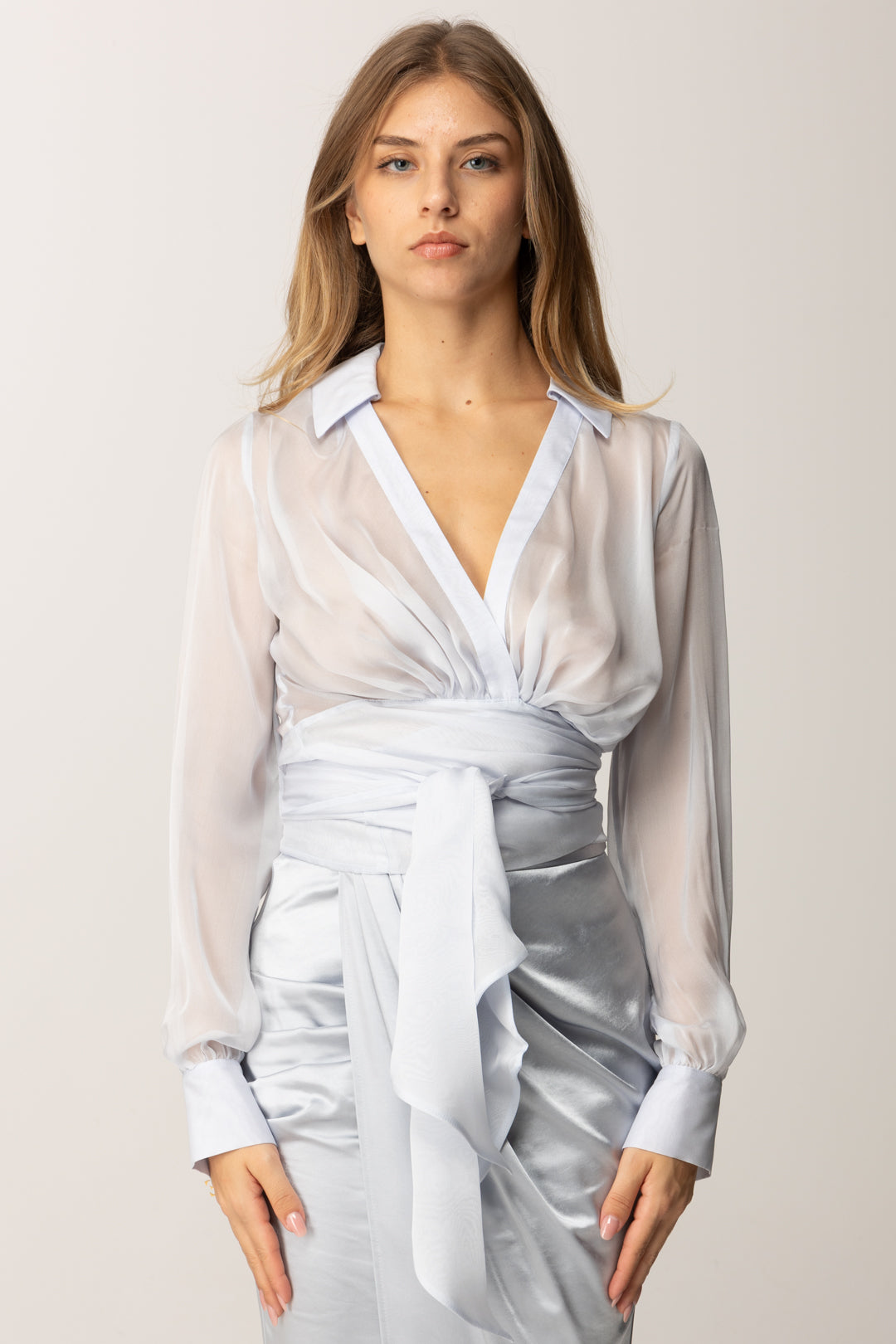 Elisabetta Franchi Camicia Corta In Voile con Fusciacca CA13257E2 STARLIGHT