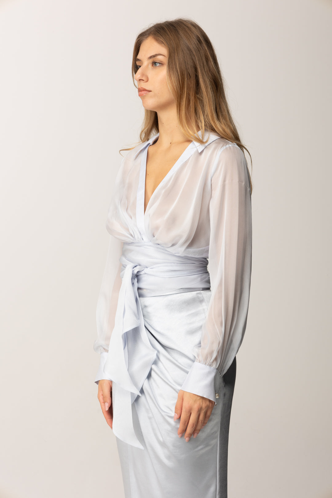 Elisabetta Franchi Camicia Corta In Voile con Fusciacca CA13257E2 STARLIGHT