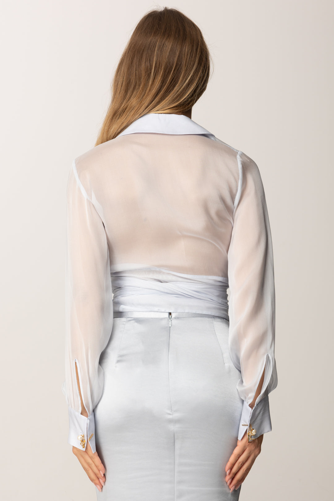 Elisabetta Franchi Camicia Corta In Voile con Fusciacca CA13257E2 STARLIGHT