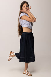 Elisabetta Franchi Bambina Camicia Crop a Righe In Popeline con Logo In Vita EFCA2810CR025.D885