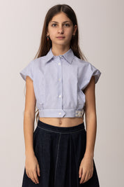 Elisabetta Franchi Bambina Camicia Crop a Righe In Popeline con Logo In Vita EFCA2810CR025.D885