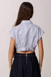 Elisabetta Franchi Bambina Camicia Crop a Righe In Popeline con Logo In Vita EFCA2810CR025.D885