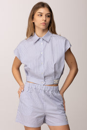 Elisabetta Franchi Bambina Camicia Crop a Righe In Popeline con Logo In Vita EFCA2810CR025.D885
