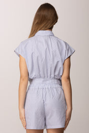 Elisabetta Franchi Bambina Camicia Crop a Righe In Popeline con Logo In Vita EFCA2810CR025.D885