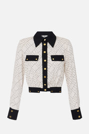 Elisabetta Franchi Camicia Crop Bicolor In Georgette con Stampa CAS0156E2 MILK/NERO