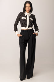 Elisabetta Franchi Camicia Crop Bicolor In Georgette con Stampa CAS0156E2 NERO/MILK