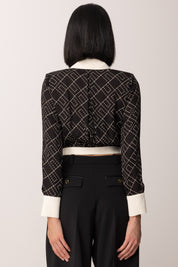 Elisabetta Franchi Camicia Crop Bicolor In Georgette con Stampa CAS0156E2 NERO/MILK