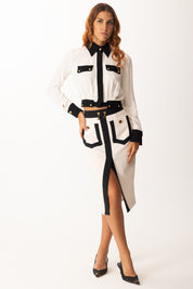 Elisabetta Franchi Camicia Crop Bicolore con Patte Ornamentali CAT0156E2 MILK/NERO