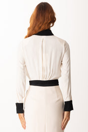 Elisabetta Franchi Camicia Crop Bicolore con Patte Ornamentali CAT0156E2 MILK/NERO