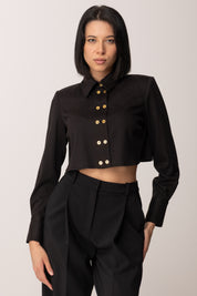 Elisabetta Franchi Camicia Crop con Bottoni a Doppia Fila CA09756E2 NERO