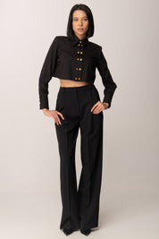 Elisabetta Franchi Camicia Crop con Bottoni a Doppia Fila CA09756E2 NERO