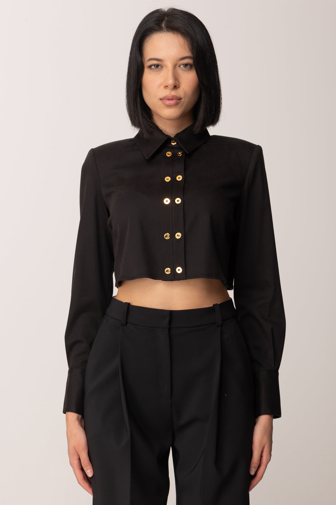 Elisabetta Franchi Camicia Crop con Bottoni a Doppia Fila CA09756E2 NERO
