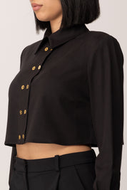 Elisabetta Franchi Camicia Crop con Bottoni a Doppia Fila CA09756E2 NERO