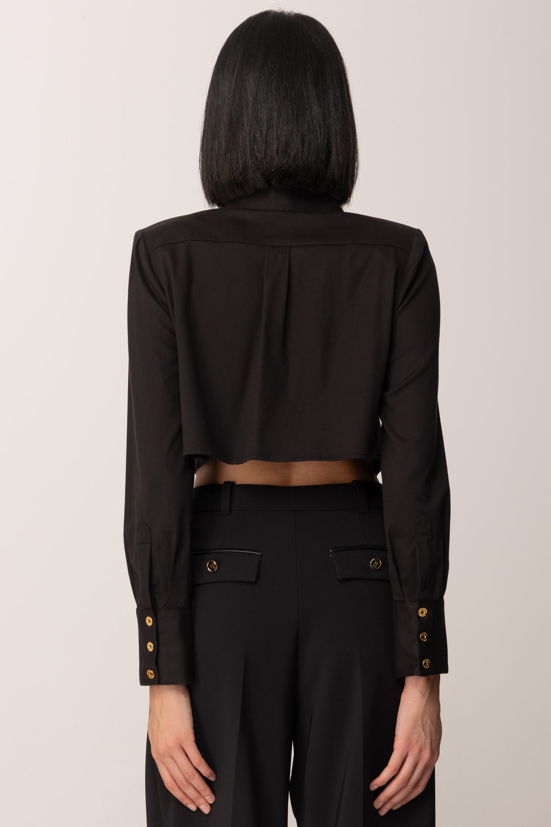 Elisabetta Franchi Camicia Crop con Bottoni a Doppia Fila CA09756E2 NERO