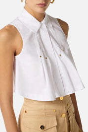 Elisabetta Franchi Camicia Crop con Maxi Pieghe CA16362E2 BIANCO