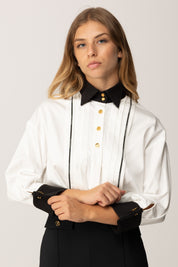 Elisabetta Franchi Camicia Crop con Plissettatura CA10056E2 BIANCO/NERO