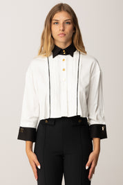 Elisabetta Franchi Camicia Crop con Plissettatura CA10056E2 BIANCO/NERO