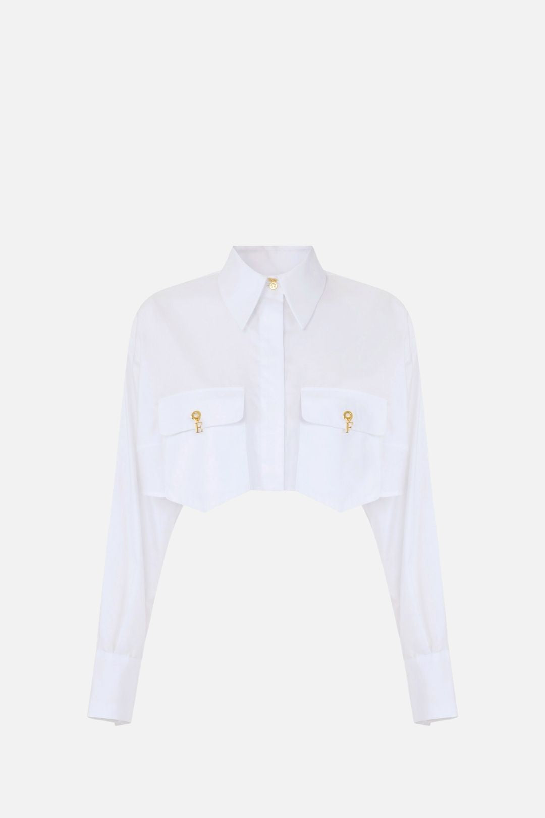 Elisabetta Franchi Camicia Crop In Cotone con Gemelli Logo CA19266E2 BIANCO