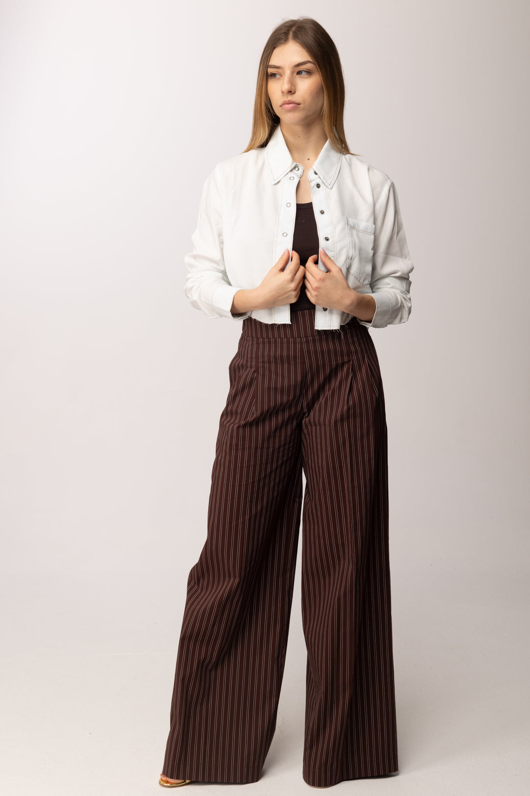 Patrizia Pepe Camicia Crop In Lyocell 2C1665 D9A0 SUPER BLEACH TENCE