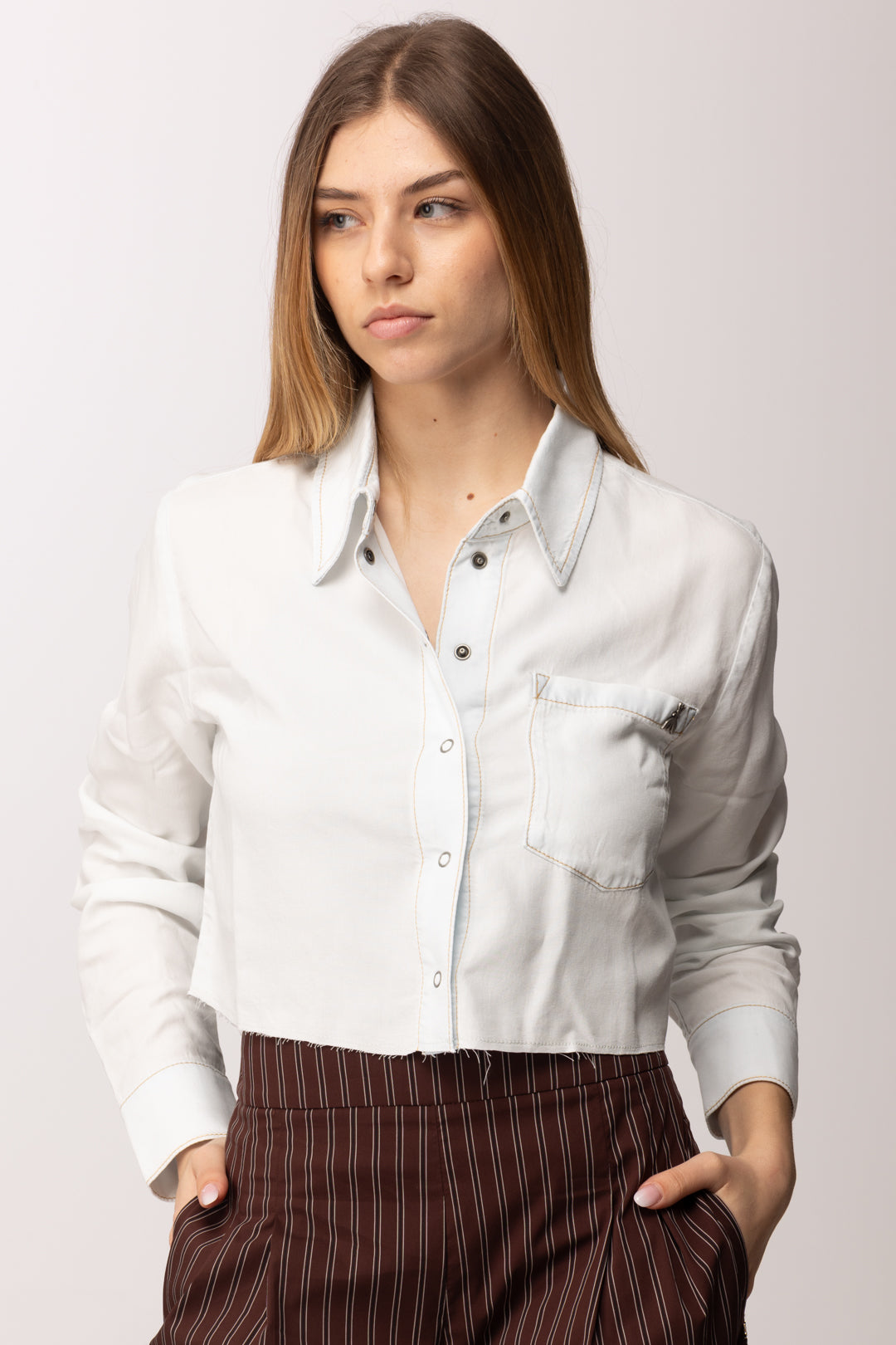 Patrizia Pepe Camicia Crop In Lyocell 2C1665 D9A0 SUPER BLEACH TENCE