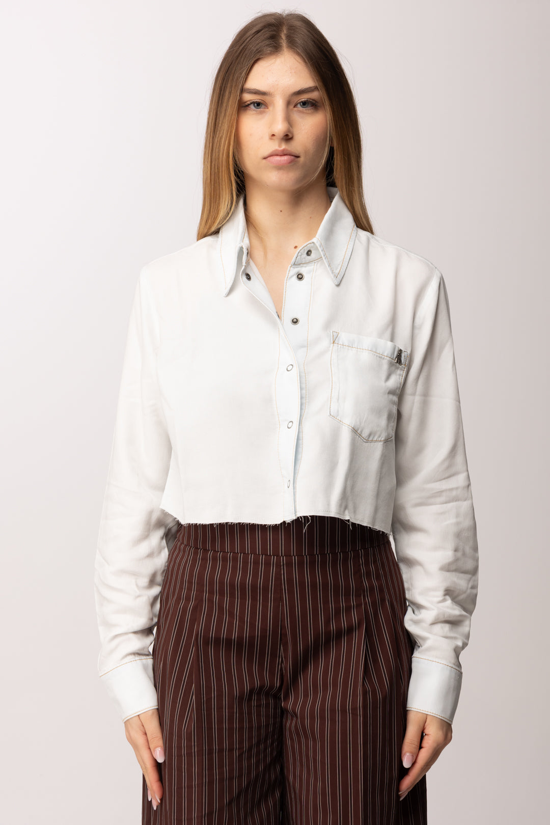 Patrizia Pepe Camicia Crop In Lyocell 2C1665 D9A0 SUPER BLEACH TENCE