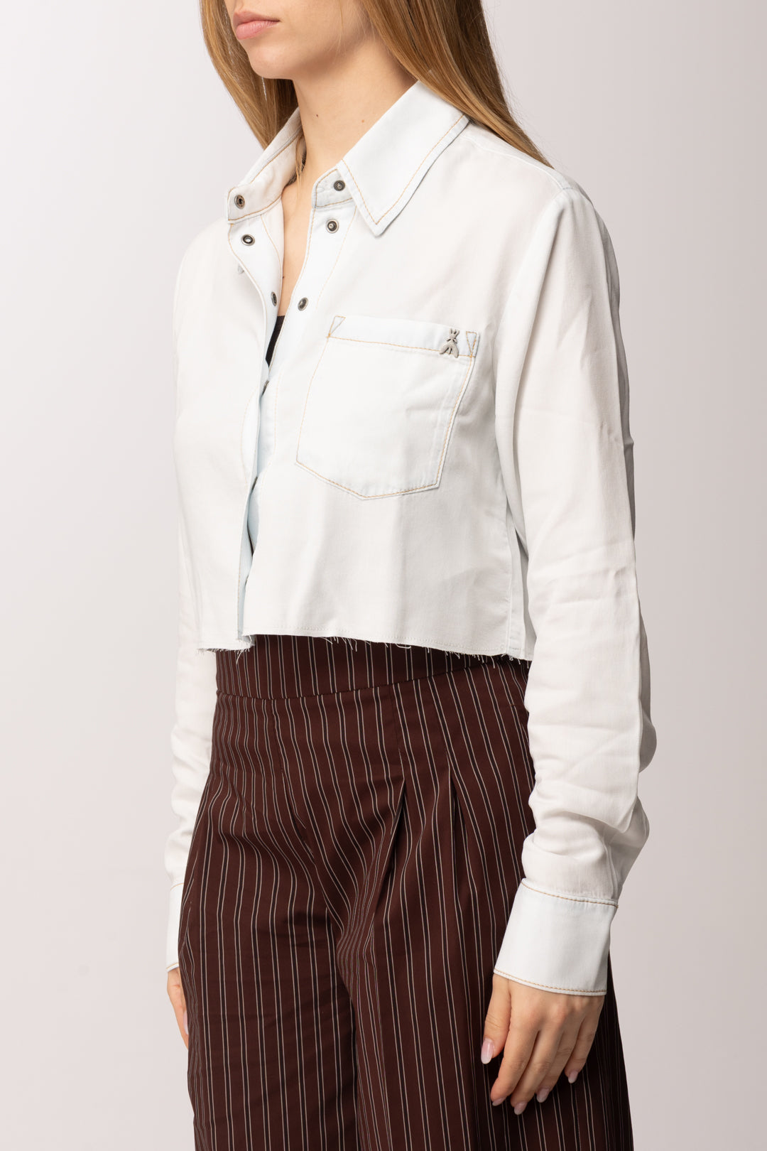 Patrizia Pepe Camicia Crop In Lyocell 2C1665 D9A0 SUPER BLEACH TENCE