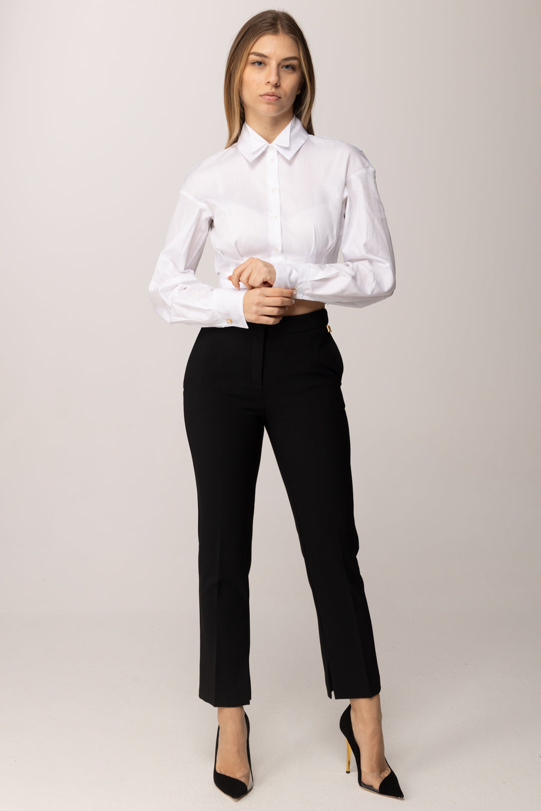 Elisabetta Franchi Camicia Crop In Popeline con Fascione CA12161E2 BIANCO