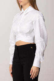 Elisabetta Franchi Camicia Crop In Popeline con Fascione CA12161E2 BIANCO