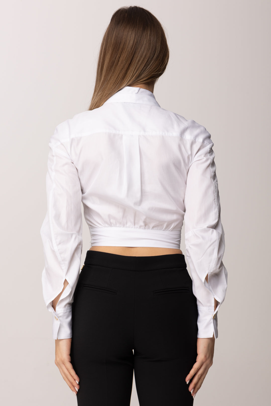 Elisabetta Franchi Camicia Crop In Popeline con Fascione CA12161E2 BIANCO