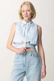 Elisabetta Franchi Camicia Crop In Popeline con Mantellina CA05351E2 SKY BLUE