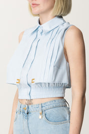 Elisabetta Franchi Camicia Crop In Popeline con Mantellina CA05351E2 SKY BLUE