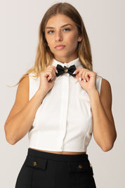 Elisabetta Franchi Camicia Crop In Raso con Papillon e Pochette CA10556E2 BIANCO