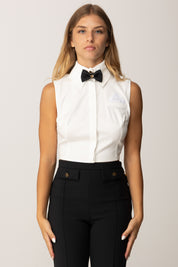 Elisabetta Franchi Camicia Crop In Raso con Papillon e Pochette CA10556E2 BIANCO