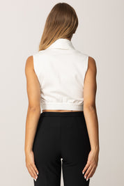 Elisabetta Franchi Camicia Crop In Raso con Papillon e Pochette CA10556E2 BIANCO