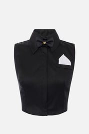 Elisabetta Franchi Camicia Crop In Raso con Papillon e Pochette CA10556E2 NERO