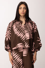 Khloe Femme Camicia Crop Tropicale con Maniche Balloon CBCM5859 CACAO