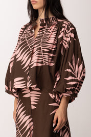 Khloe Femme Camicia Crop Tropicale con Maniche Balloon CBCM5859 CACAO