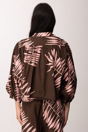 Khloe Femme Camicia Crop Tropicale con Maniche Balloon CBCM5859 CACAO
