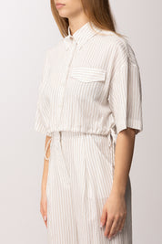 Patrizia Pepe Camicia Cropped a Righe con Laccetti Laterali 2C1714 A766 WHITECOMMUNIONSTRI