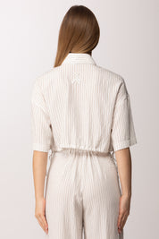 Patrizia Pepe Camicia Cropped a Righe con Laccetti Laterali 2C1714 A766 WHITECOMMUNIONSTRI