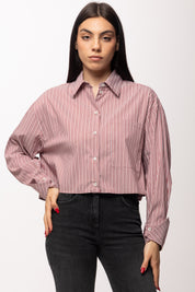 Patrizia Pepe Camicia Cropped a Righe con Tasca e Colletto Morbido 8C0856 A544 HOT BROWN STRIPES