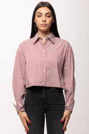 Patrizia Pepe Camicia Cropped a Righe con Tasca e Colletto Morbido 8C0856 A544 HOT BROWN STRIPES